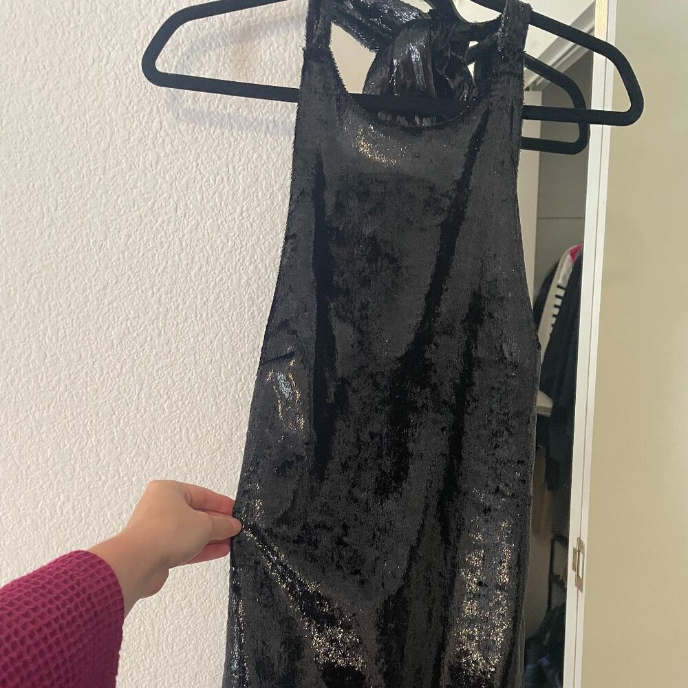 Black halter mini dress